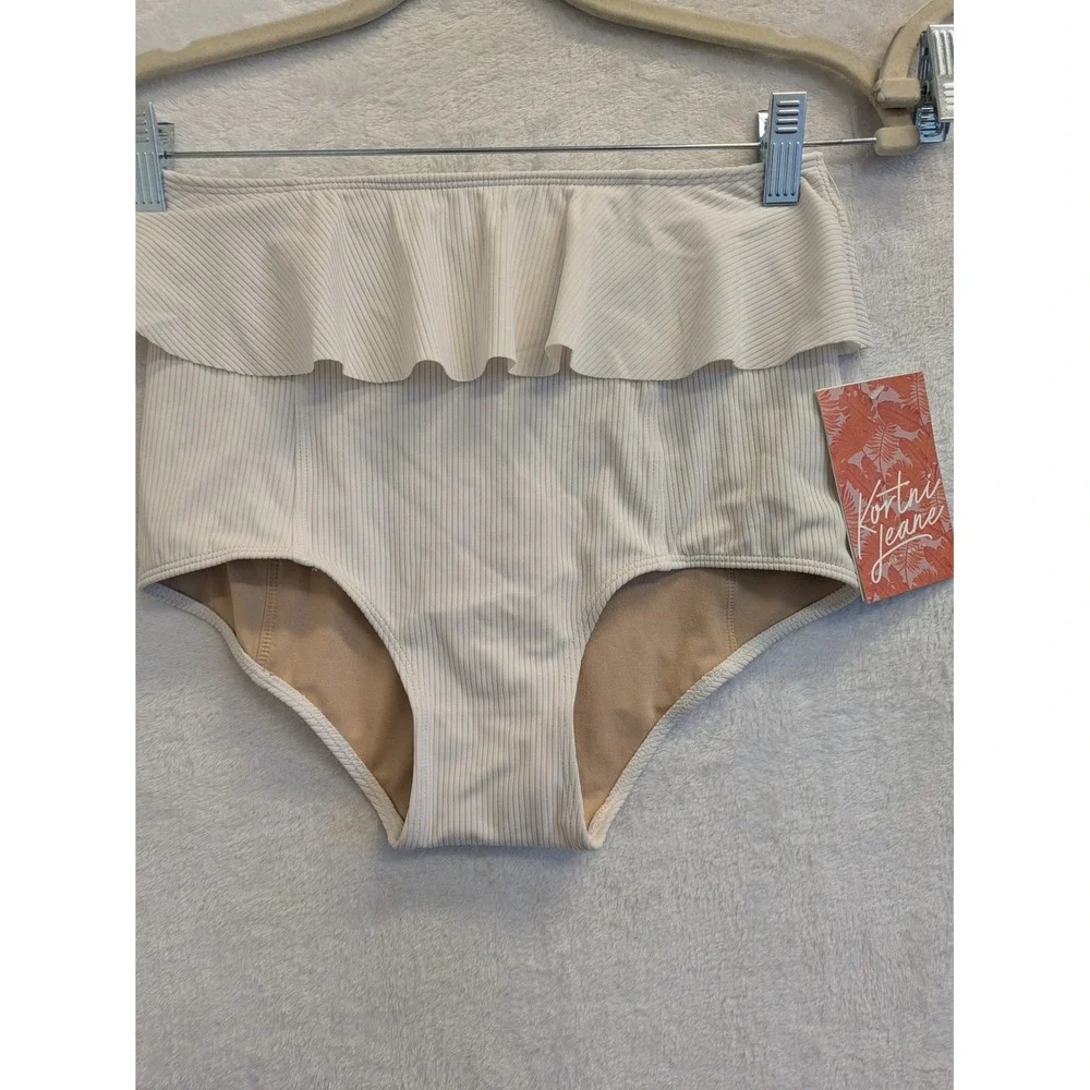 Kortni Jeane XSMALL Tan Patterned Swim Top Ruffle High Waist‎ Bottom Set